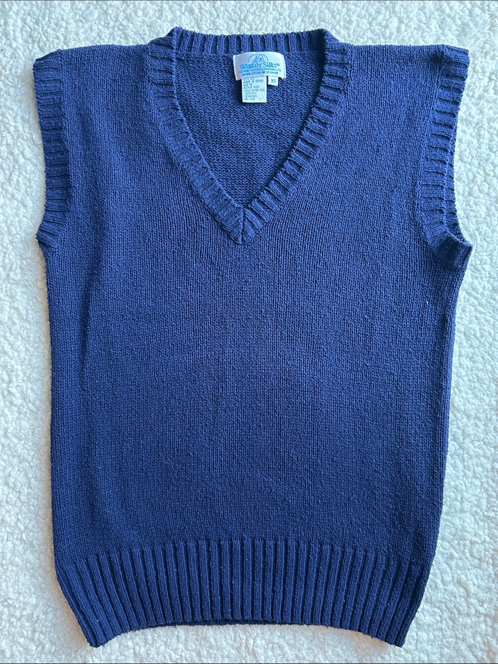 Vintage WinterSilks Navy Blue Women's V-Neck Sweater Vest